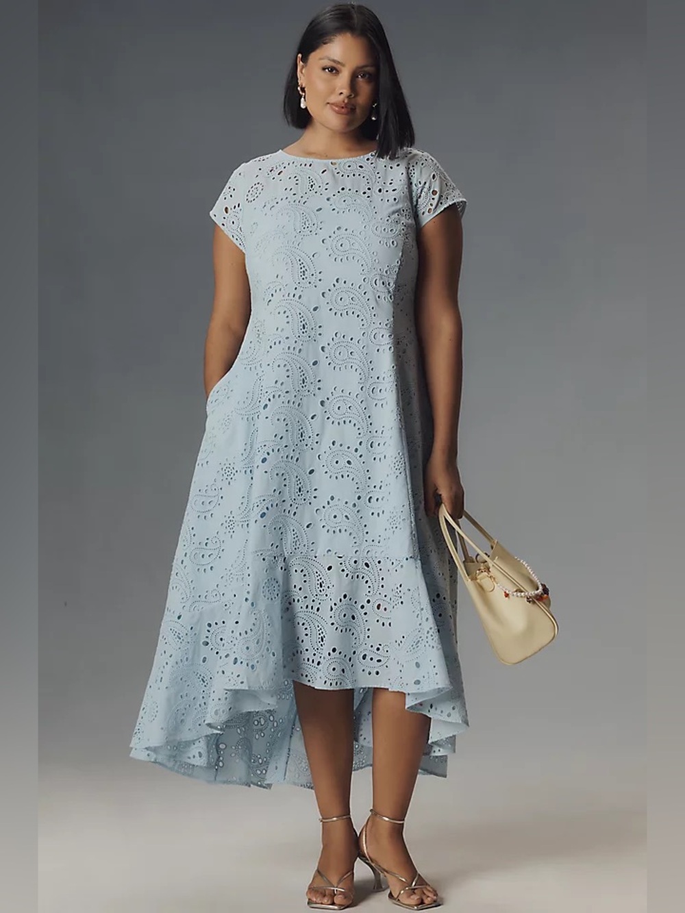 Universal Standard Eyelet Midi Dress Blue Cotton Flounce 2X